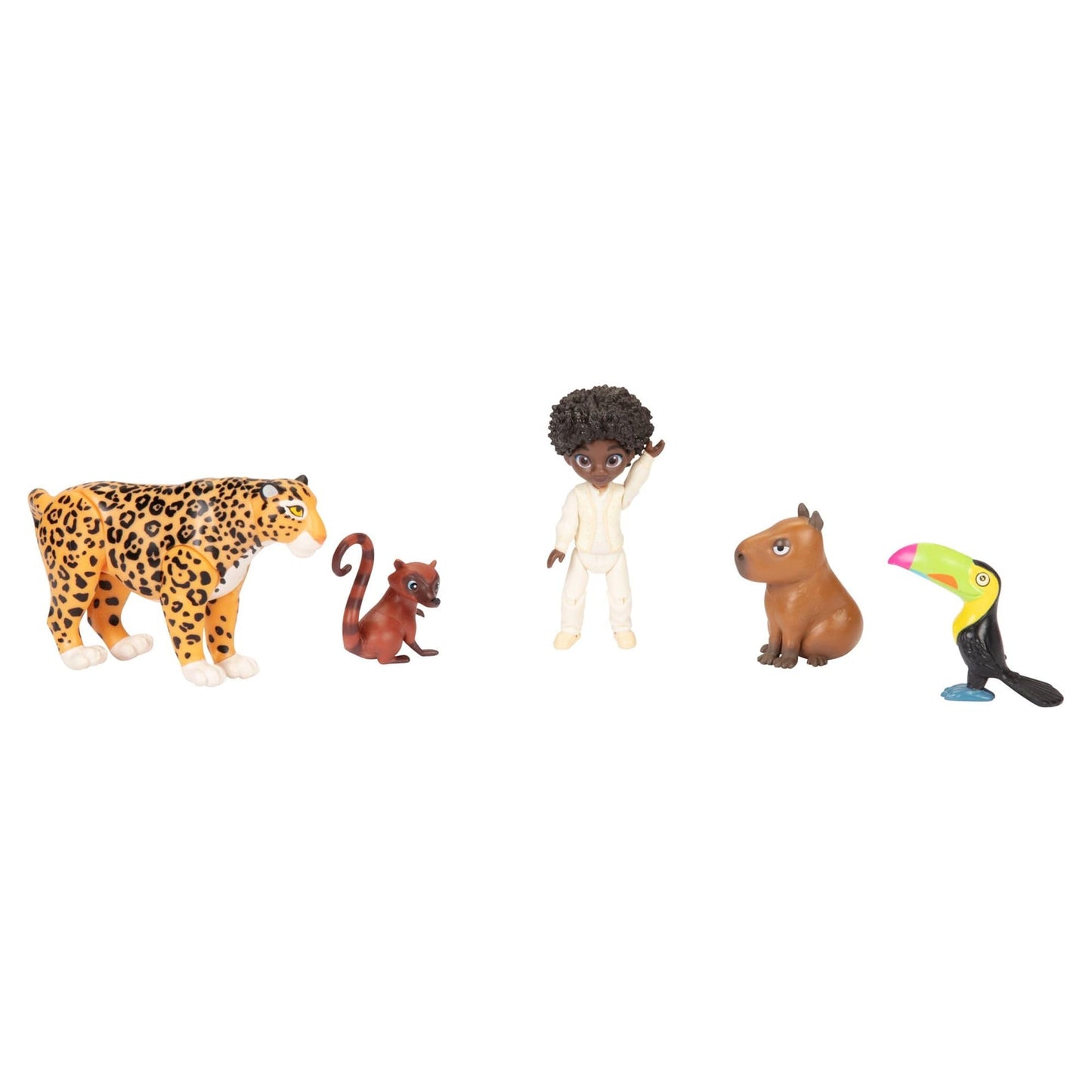 Disney Encanto - JK225581 - Antonio + Animals Figurine Set - Antonio Madrigal & 1 Jaguar, 1 Toucan, 1 Capybara and 1 Coati