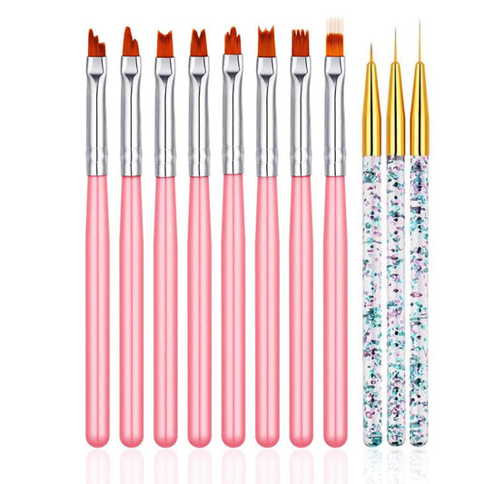 FULINJOY 11 Pc Nail Art Brush Set - UV Gel Painting Pen, Flower & Gradient Designs, Liner Brushes