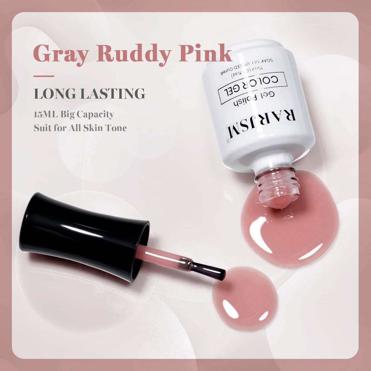 RARJSM Nude Gray Ruddy Pink Gel Nail Polish Neutral Skin Tone Sheer Jelly Gelpolish 1PC 15ml Single Bottle Creamy Transparent Natural Nudegel Polish Beauty and Personal Care RARJSM