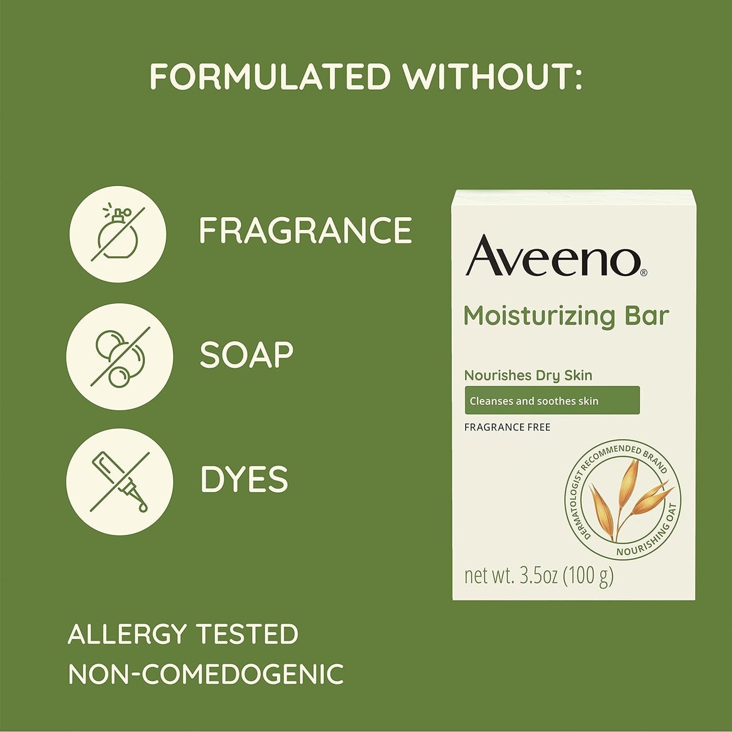 Aveeno Gentle Moisturizing Bar Facial Cleanser with Nourishing Oat for Dry Skin, Fragrance-free, Dye-Free, & Soap-Free, 3.5 oz (Pack of 4)