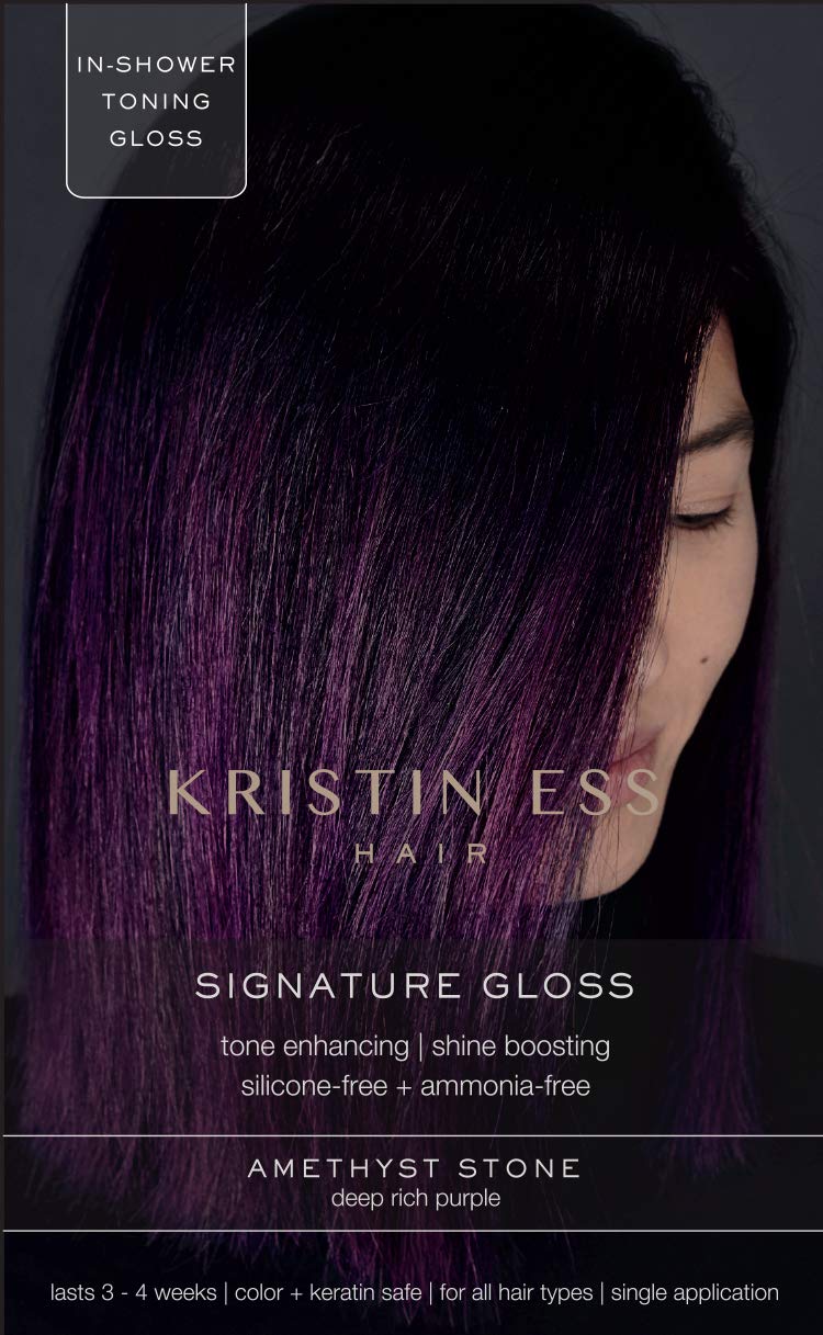 Kristin Ess Hair Gloss in Amethyst Stone Deep Rich Purple - 4 Wk Semi Permanent Hair Dye Glaze - Color Depositing Conditioner & Toner for Vibrant