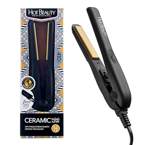Hot Beauty Professional Ceramic Mini Flat Iron 1/2", Anti-Frizz, Fast Heating, Versatile Styling for Curly & Straight Hair, Ideal for Traveling