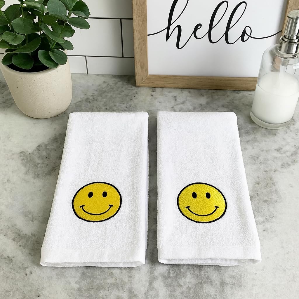 Serafina Home Smiley Smiling Face Bathroom Hand Towel - 100% Cotton Hand Towel 16 x25 Inch Perfect for Housewarming-Christmas-Birthday Gift Decor