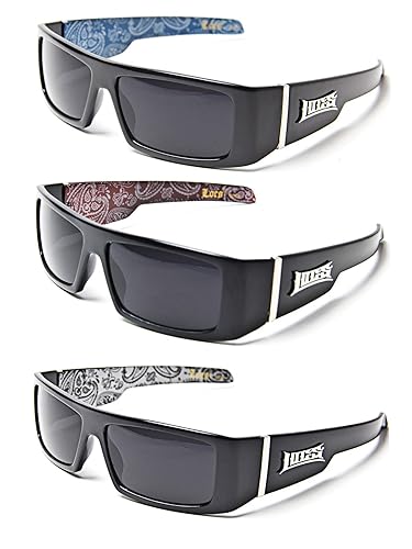 Locs Gangsta Sunglasses Various Combos 58 Style (3 Pack Blue Bandana Red Bandana White Bandana)