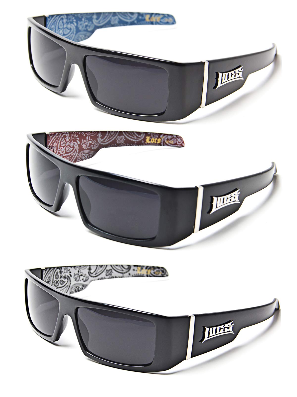 Locs Gangsta Sunglasses Various Combos 58 Style (3 Pack Blue Bandana Red Bandana White Bandana)