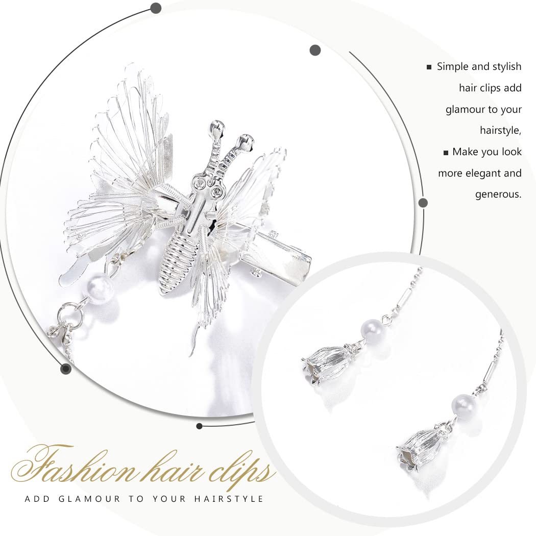 Bartosi Butterfly Clips Hair Silver Hair Barrettes Fluttering Tassel Hair Accessories Set for Women and Girls (Pack of 2)