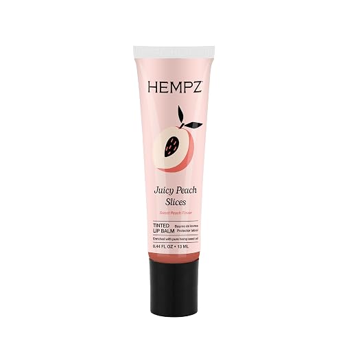 Hempz Peach Tinted Lip Balm, Hydrating Gloss for Dry Cracked Lips, Juicy Peach Slices, .44 fl.oz.