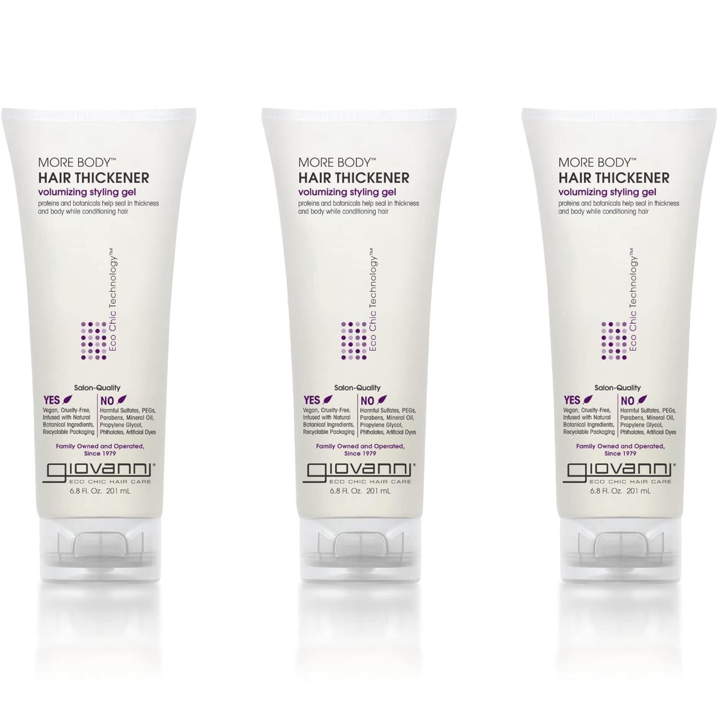 GIOVANNI More Body Gel, 6.8 oz. Each - Volumizing Style, Hair Thickener, Plumps Hair, Seals Split Ends, Adds Shine, Paraben-Free, Color Safe (Pack