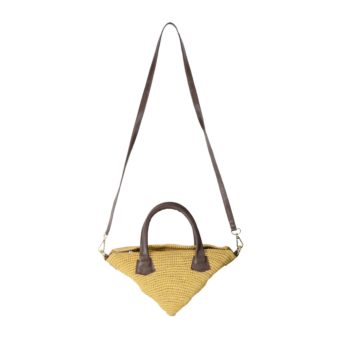 Sensi Studio, Triangle Straw Handbag, OS, Beige Straw / Chocolate Leather