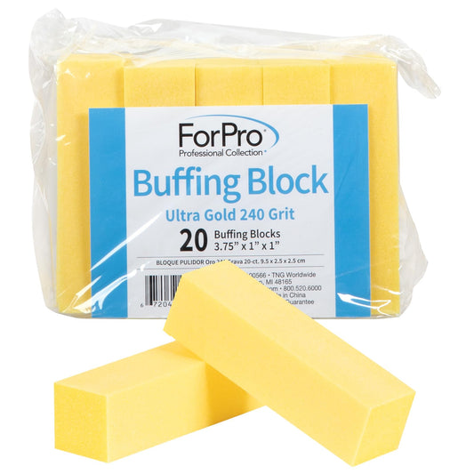 ForPro Professional Collection Ultra Gold Buffing Block, 240 Grit, Four-Sided Manicure & Pedicure Nail Buffer, 3.75" L x 1" W x 1" H, 20-Count Beauty & Personal Care ForPro Professional Collection