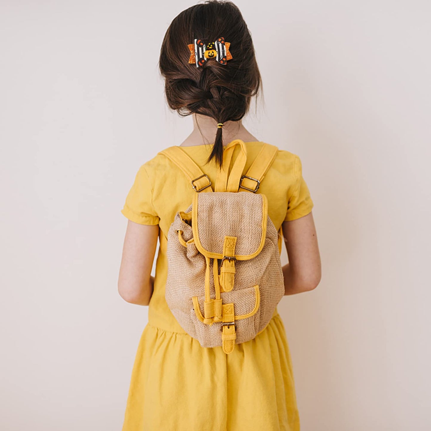 Hying 4PCS Halloween Glitter Hair Bow Clips for Kids Baby Girls, Ghost Pumpkin Bowtie Hair Pins for Kids Halloween Decorations Hair Accessories