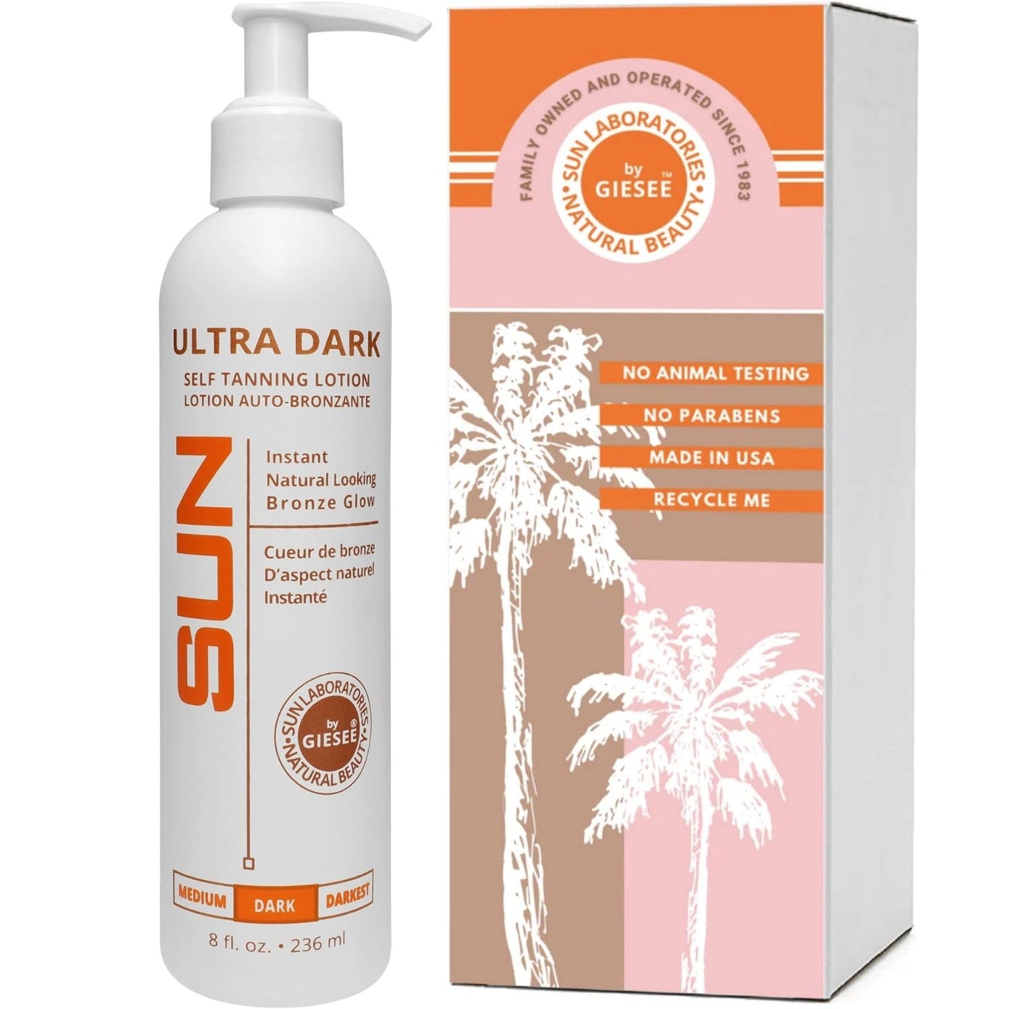 Sun Laboratories By Giesee Ultra Dark Sunless Tanning Lotion 8 oz - Premium Tanning Lotion for Instant Glow, Organic Self Tanner, Perfect for Body