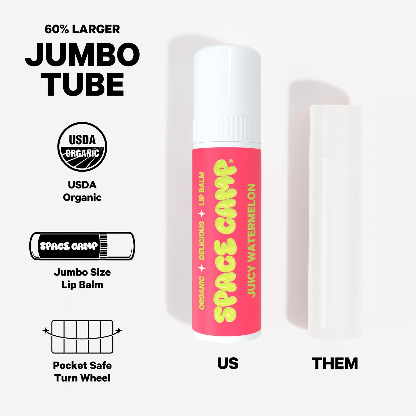 Space Camp Wellness Jumbo Lip Balm - Juicy Watermelon Organic Flavored Balm (2 Pack)