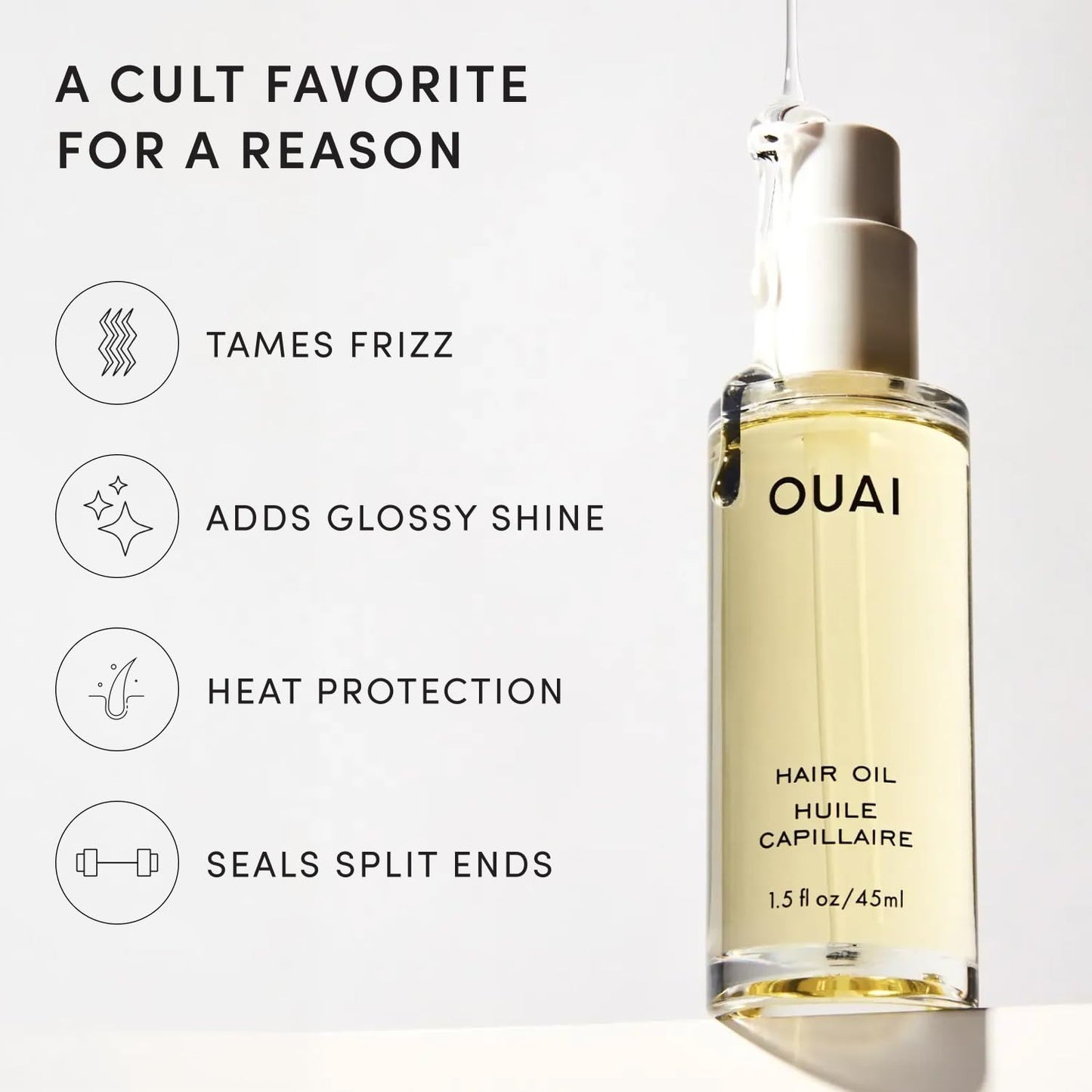 OUAI Hair Oil - Hair Heat Protectant Oil for Frizz Control - Adds Shine and Smooths Split Ends - Color Safe Formula - Paraben, Phthalate and Sulfate Beauty and Personal Care OUAI