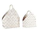 Santa Barbara Design Studio Wood Woven Storage Baskets with Handles Nested Baskets for Home Décor, Set of 2, Warm White