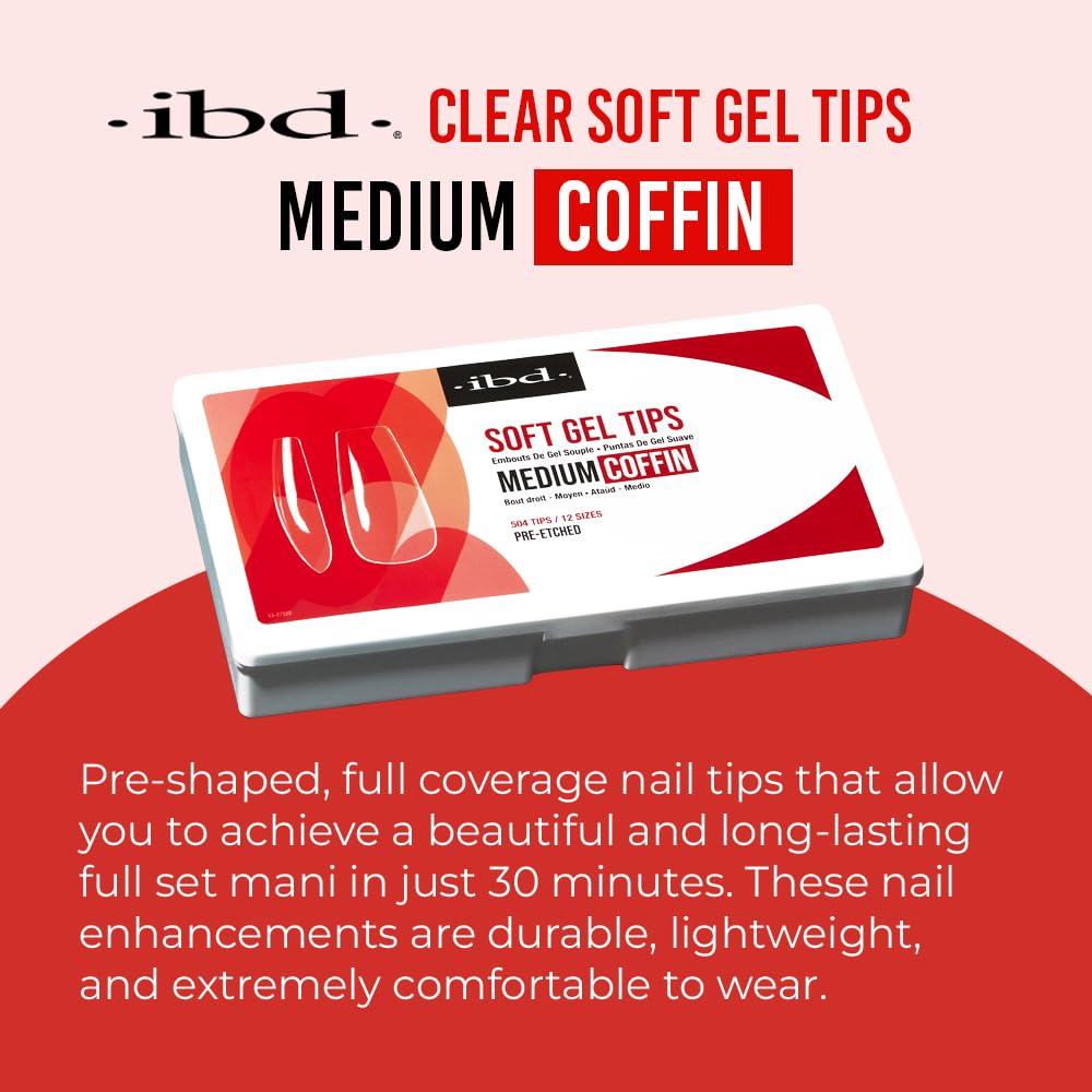 IBD Clear Soft Gel Nail Tips - Medium Coffin Shape, Pre-Etched Fake Nail Extensions for Durable and Easy Application, Acrylic Press On Nails, 504 Beauty & Personal Care IBD
