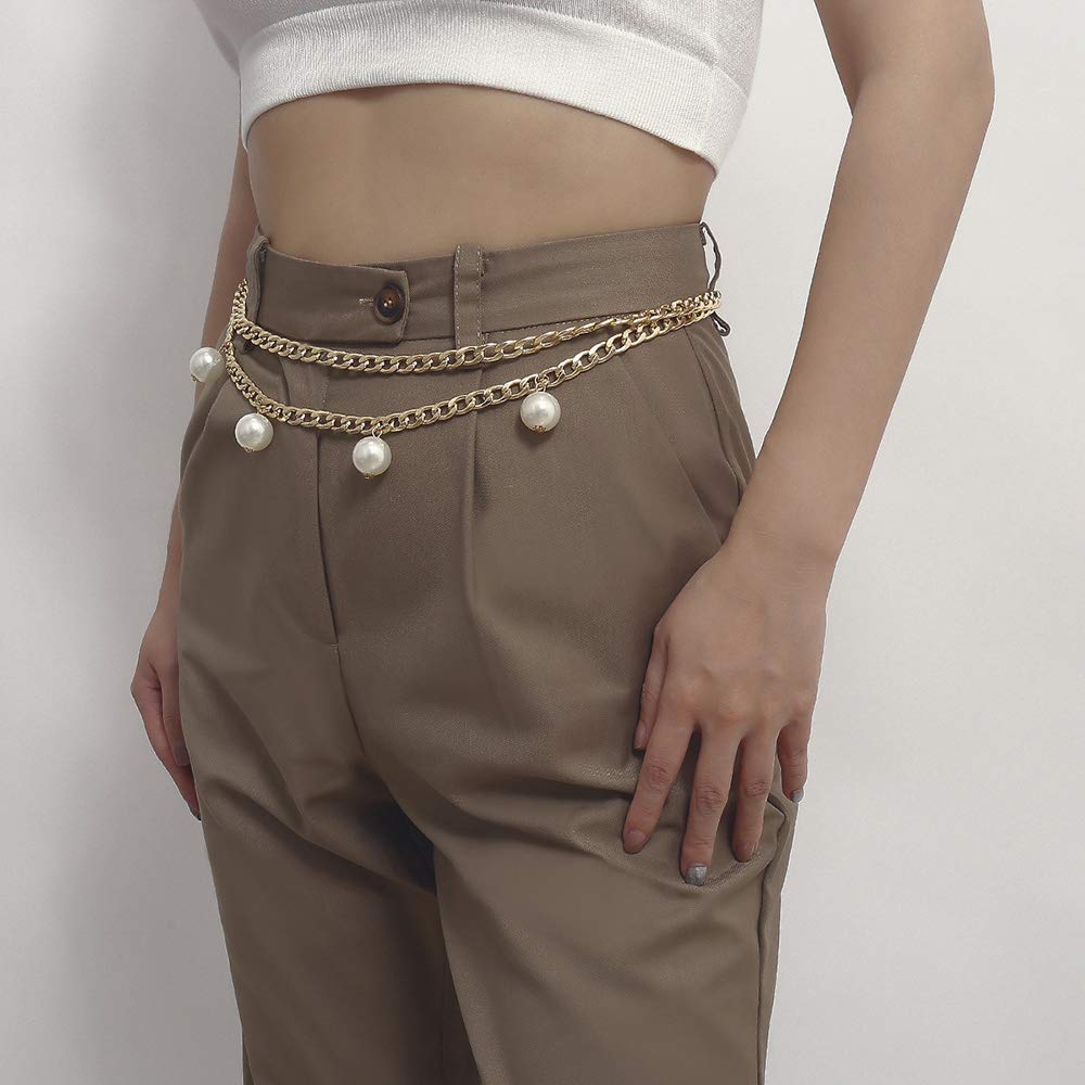 Xerling Big Pearl Waist Chain for Women Statement Belly Chain for Waist Jean Bohemian Jewelry Body Chain Charm Accessories