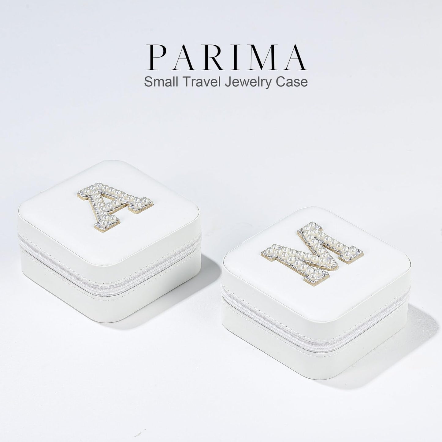 Parima Women's L Initial Mini Jewelry Case | Personalized Travel Case | Birthday Gift - White