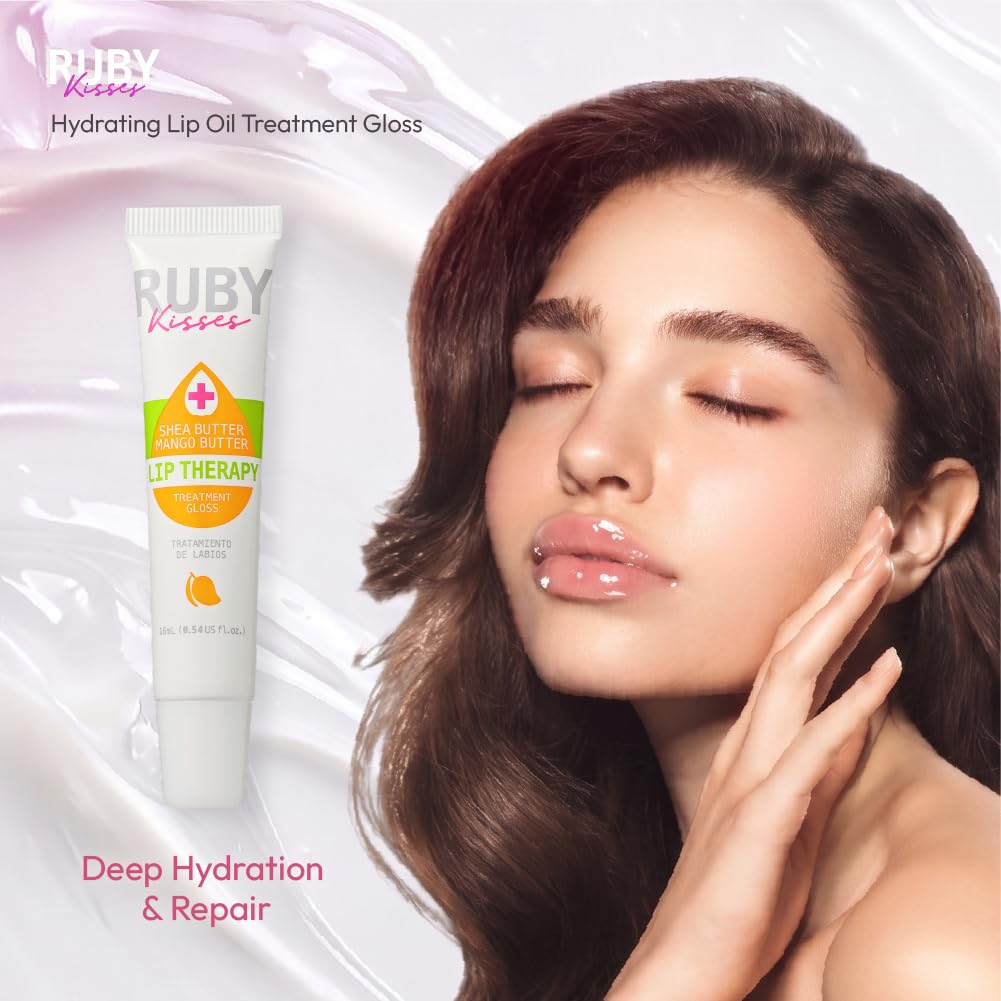 Ruby Kisses Hydrating Lip Oil Treatment Gloss with Mango & Shea Butter (3 Pack), Moisturizing Natural Shine Lip Care Protects & Heals with Vitamins,