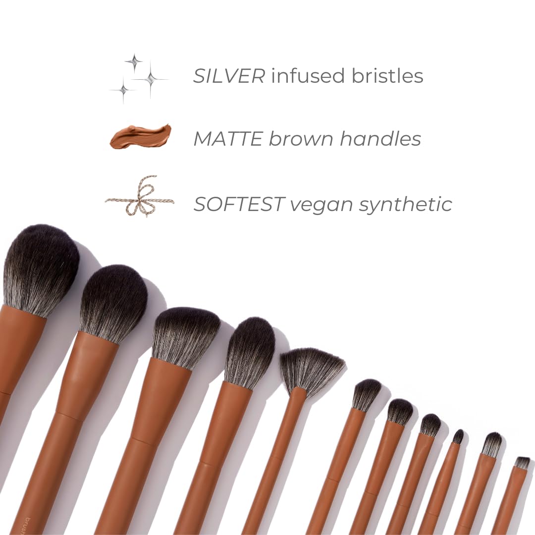 Makeup Brush Set- brush bubble full set makeup brushes for liquid foundation, powders, creams and shadows. 11 Piece Vegan, Silver-infused, soft luxury