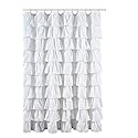 Ruffled White Fabric Shower Curtain