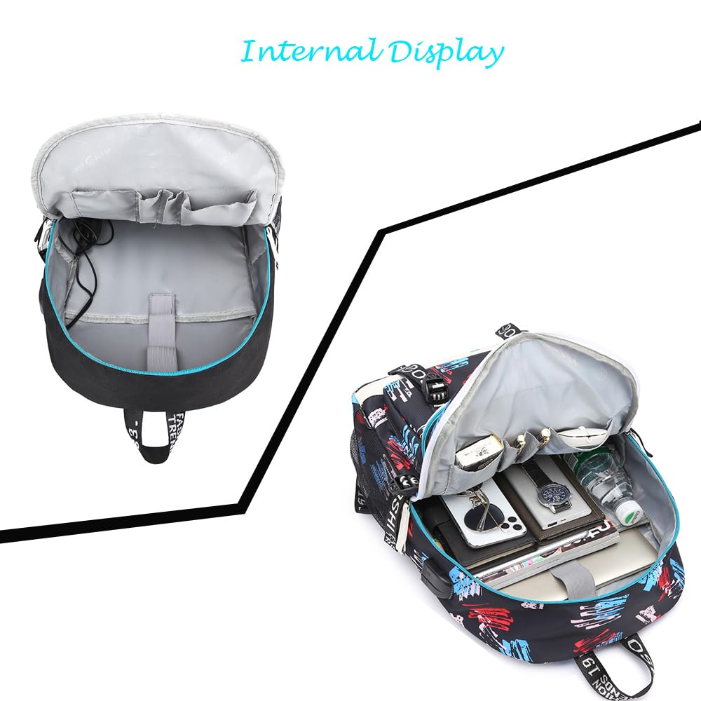KARFRI Soccer Player 7 Multifunction Sport Backpack Travel Laptop Football Fans Bag for Men Women (Black lines - 1)