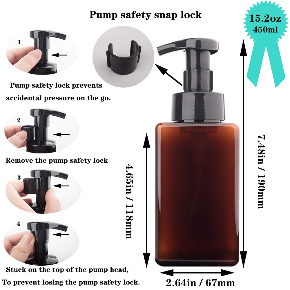2 Pack Foaming Soap Dispenser 15oz Refillable Foam Liquid Hand Soap Empty Plastic Pump Bottle Container for Bathroom Vanities, Kitchen Sink, Hospital