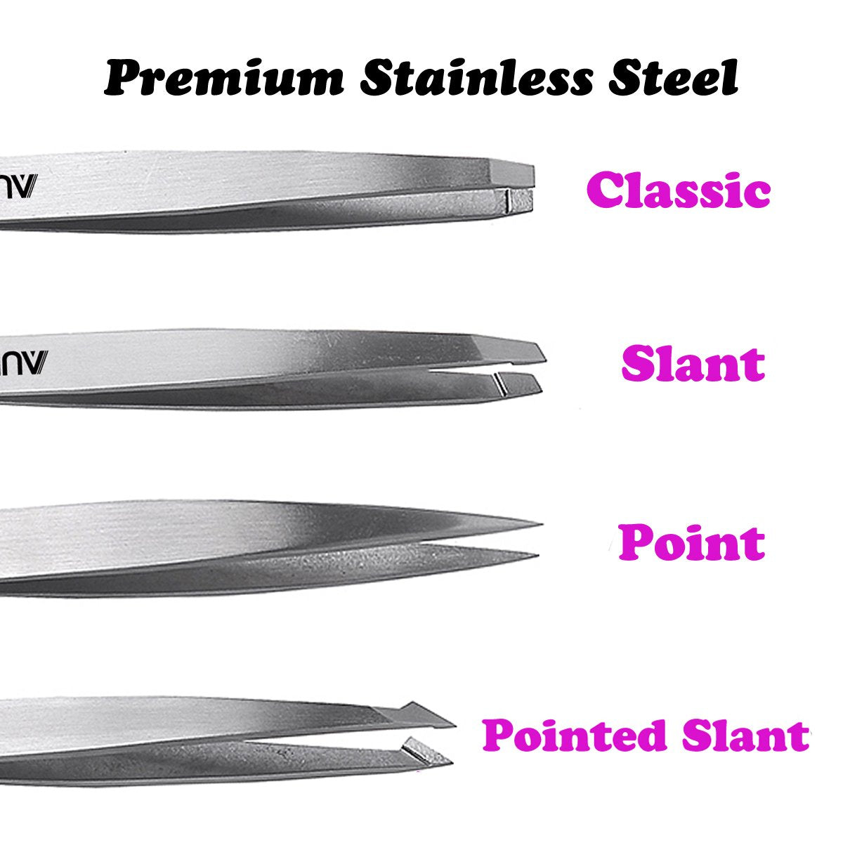 Tweezers Set 4-Piece Professional Stainless Steel Tweezers Gift with Travel Case by Aumelo - Best Precision Eyebrow and Splinter Ingrown Hair Removal