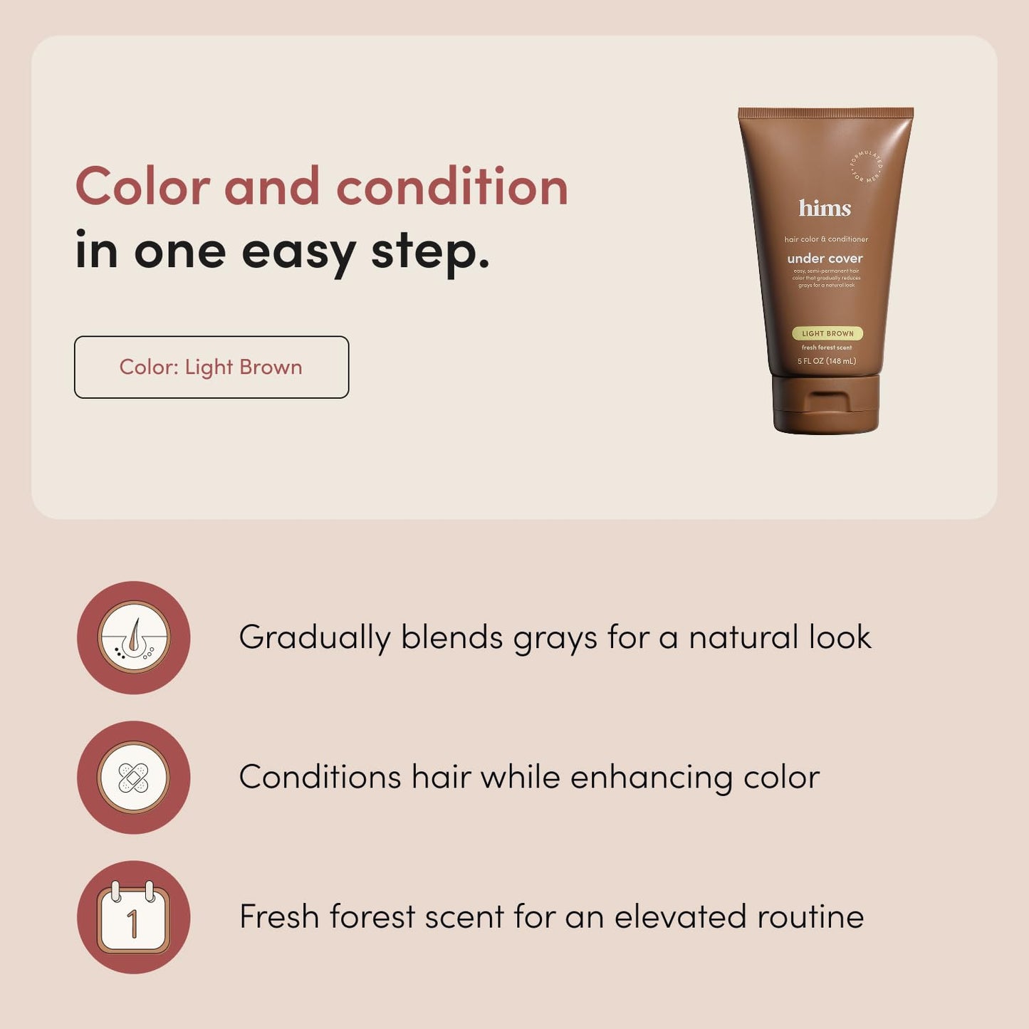 hims Under Cover Hair Color & Conditioner - With Argan Oil - Semi-Permanent In-Shower Hair Dye - Blends Grays Naturally - Sulfate-Free & Cruelty-Free