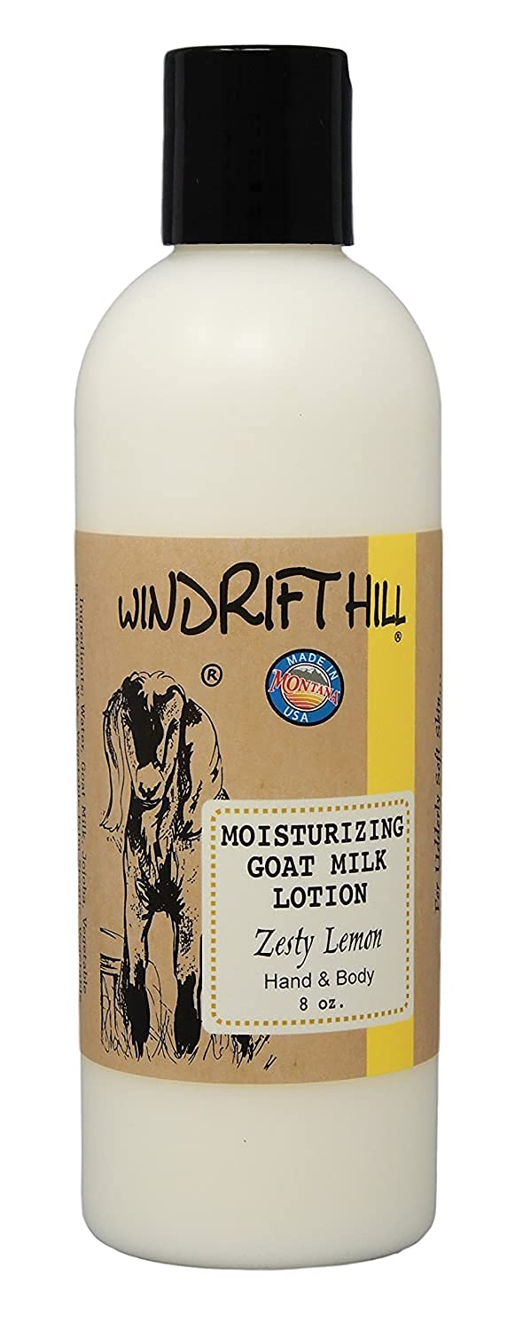 Windrift Hill Moisturizing Goat Milk Hand & Body Lotion 8 Ounce Bottle (Zesty Lemon)