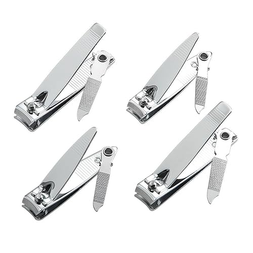 4 Pcs Nail Clippers for Fingernails and Tonenail by QLL - Swing Out Nail Cleaner/File - Sharpest Stainless Steel Clipper - Wide Easy Press Lever