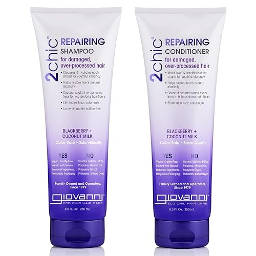 GIOVANNI 2chic Ultra-Repairing Shampoo & Conditioner Set - Bond Repair for Over-Processed Hair, Helps Restore Natural Elasticity, Blackberry & Coconut