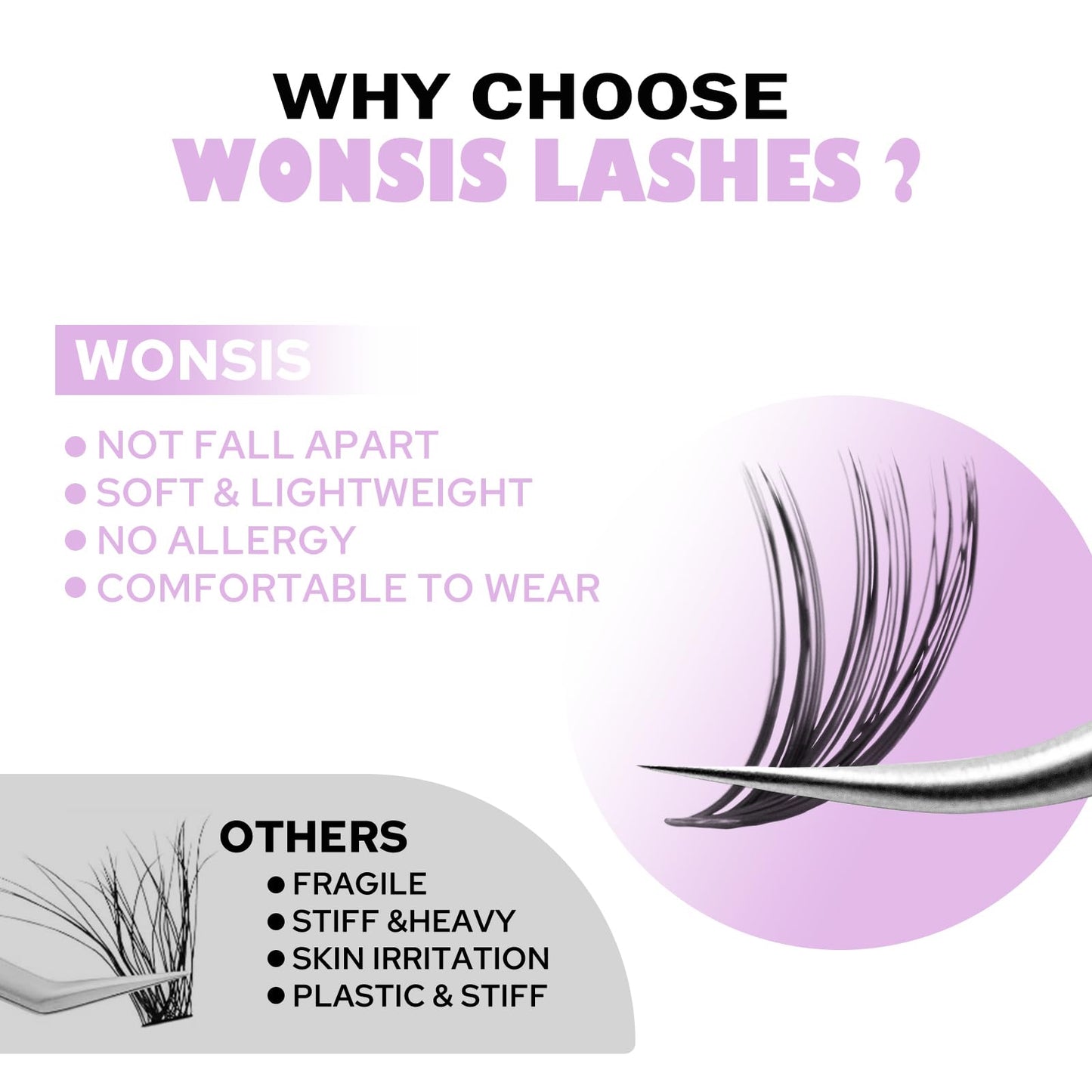 WONSIS Individual Lashes, Lash Clusters, 280 Pcs 40D Individual Lash Extensions, Natural Soft Lightweight Reusable, Thickness 0.07mm C Curl False Beauty and Personal Care WONSIS