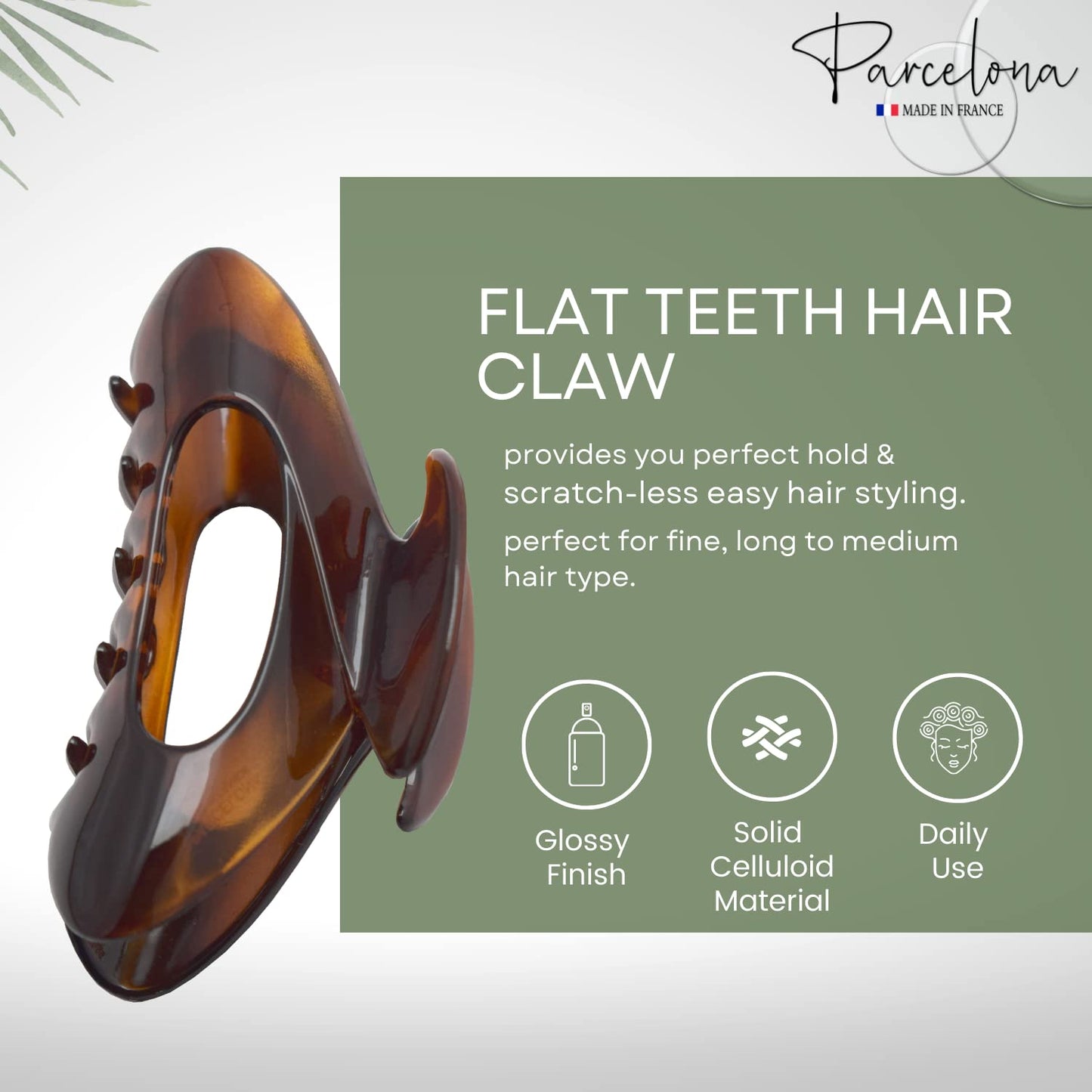 Parcelona French Ovale Medium 3.5 Inch Tortoise Shell Brown Celluloid Covered Spring Hair Claw Clip Clamp for Women