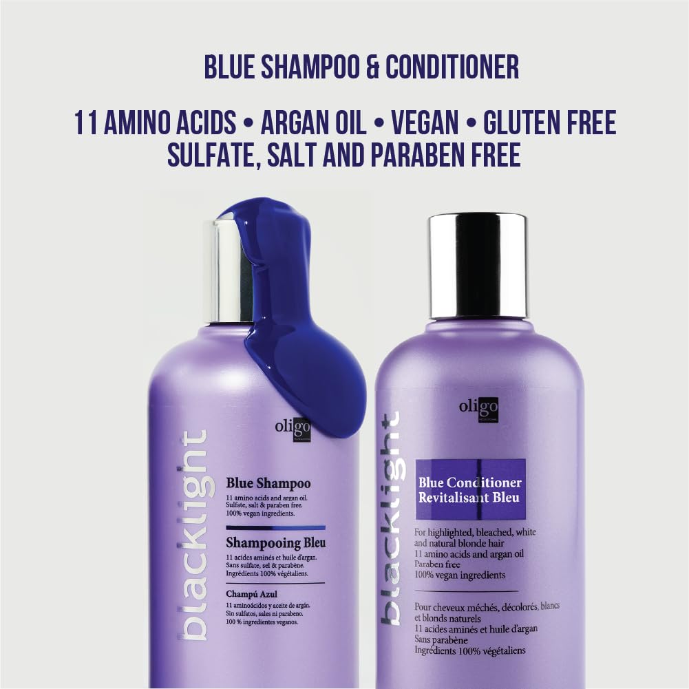 Oligo Professionnel - Blacklight Blue Shampoo & Conditioner for blondes - Sulfate-Free - Vegan - Eliminate brassy tones - Refresh Faded Highlights