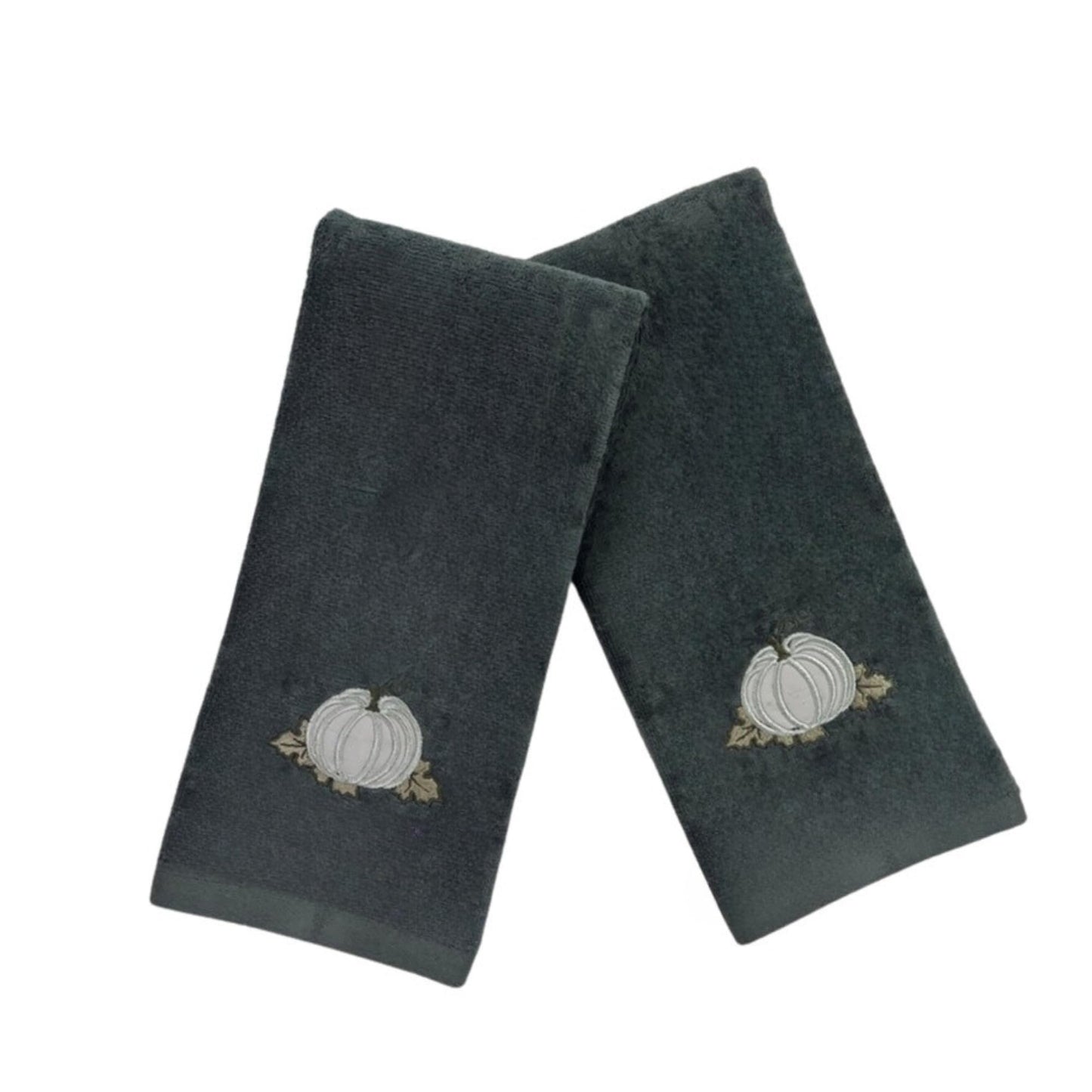 Serafina Home Autumn Fall Bath Hand Towels Bathroom Decor Farmhouse Harvest: Plush Soft Gray Grey 100% Cotton Terry Velour Appliqué and Embroidered…