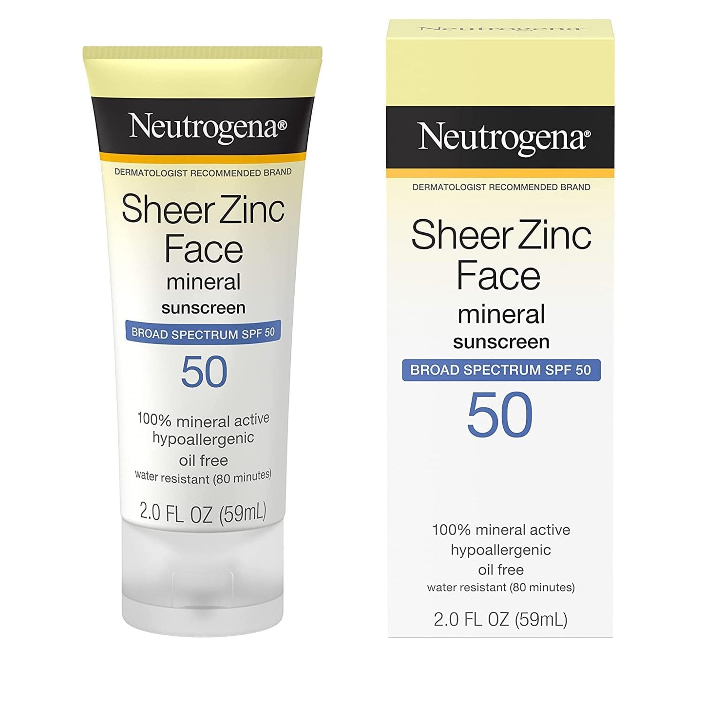 Neutrogena Sheer Zinc Face Dry Touch Spf#50 Sunscreen 2 Ounce (59ml) (2 Pack)