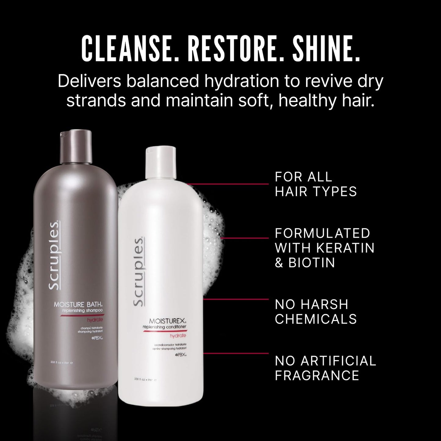 Scruples Moisture Bath Shampoo & Moisturex Conditioner Set - Nourishing & Moisturizing Duo for Dry, Frizzy Hair Repair (33.8 oz)