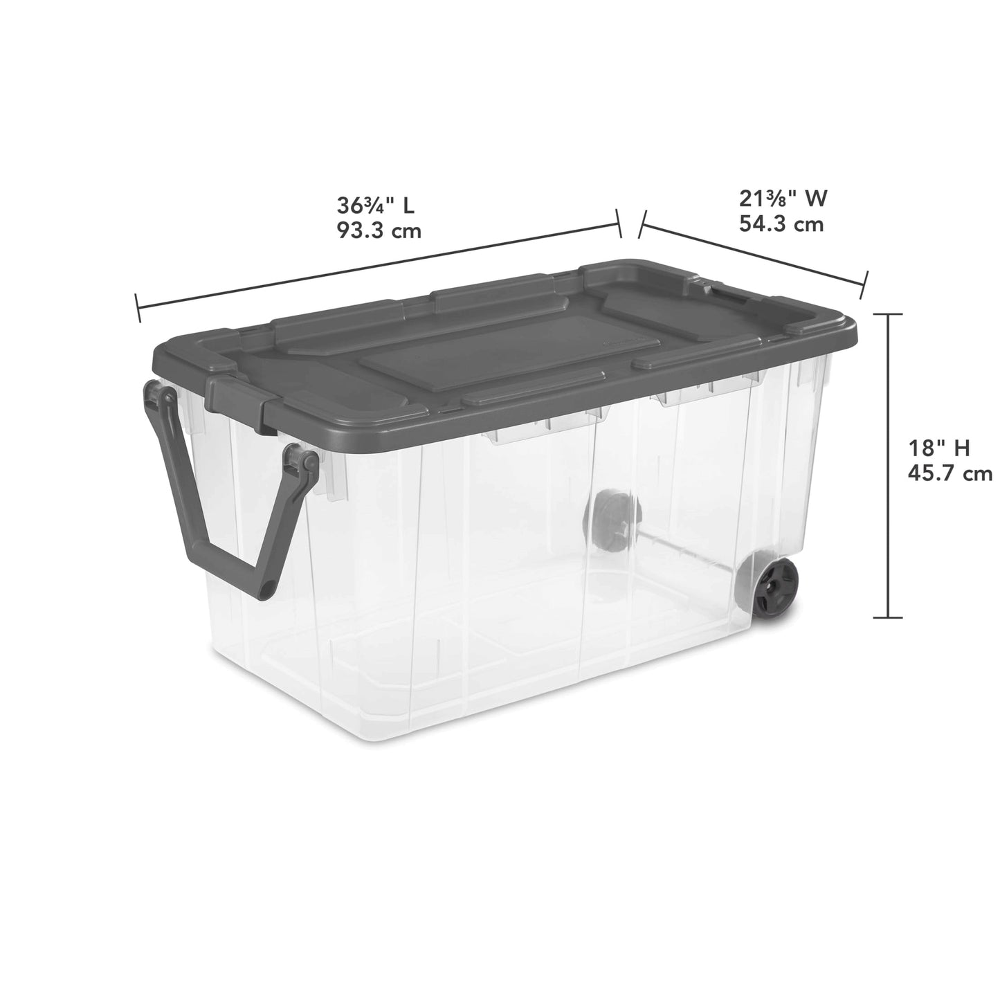 Ouyniei Clear Storage Container with Wheels, Large Rolling Bin with Gray Lid, 36.75x21.38x18 Inch, Moisture-Resistant Storage Box for Transport