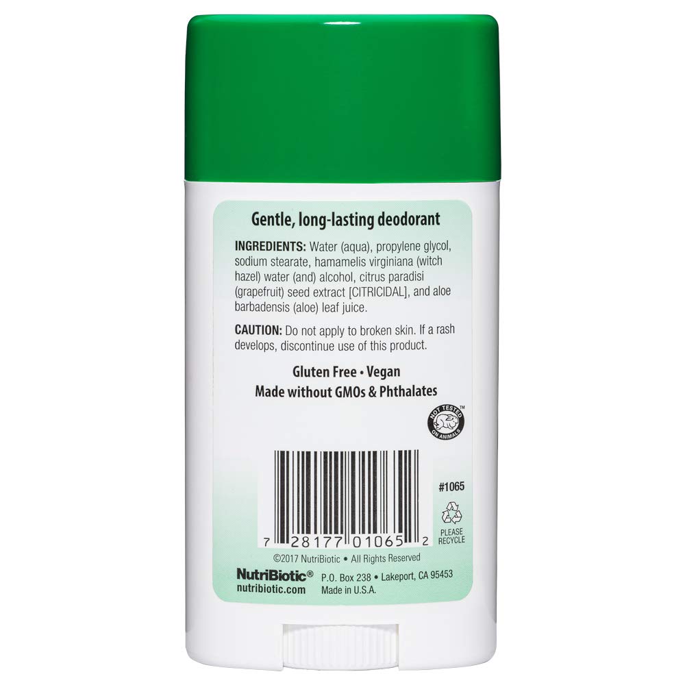 NutriBiotic Unscented Deodorant with GSE, 2.6 Ounce Stick | with Witch Hazel, Grapefruit Seed Extract & Aloe | Vegan & Free of Aluminum, Paraben