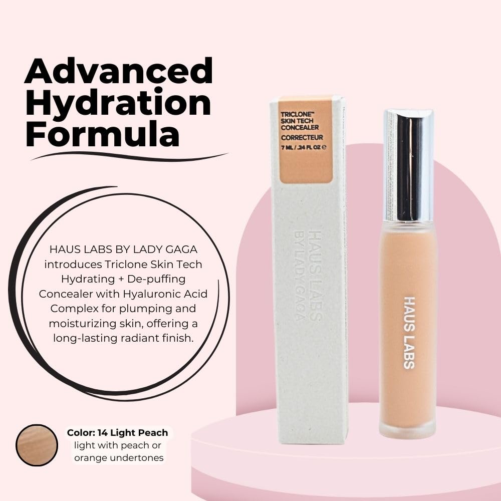 HAUS LABS BY LADY GAGA Triclone Skin Tech Hydrating + De-puffing Concealer with Fermented Arnica 14 Light Peach
