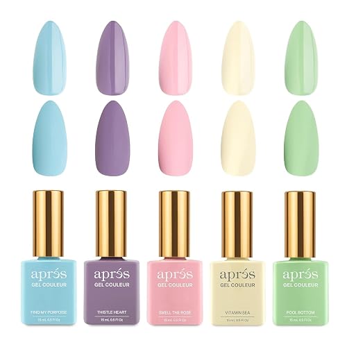 APRÉS Gel Couleur Combo Set, 5 Color Gel Nail Polish, HEMA-Free & TPO-Free, Bright Nude Pastel Colors with Brush-X Nail Art Brush (Pastel Daydream) Beauty & Personal Care APRÉS