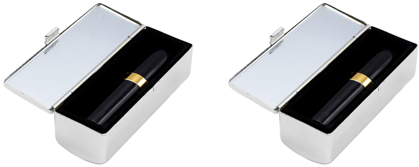 Stephanie Imports Set of 2 Rectangular Vintage Lipstick Cases With Glass Mirror (Silver Wave)