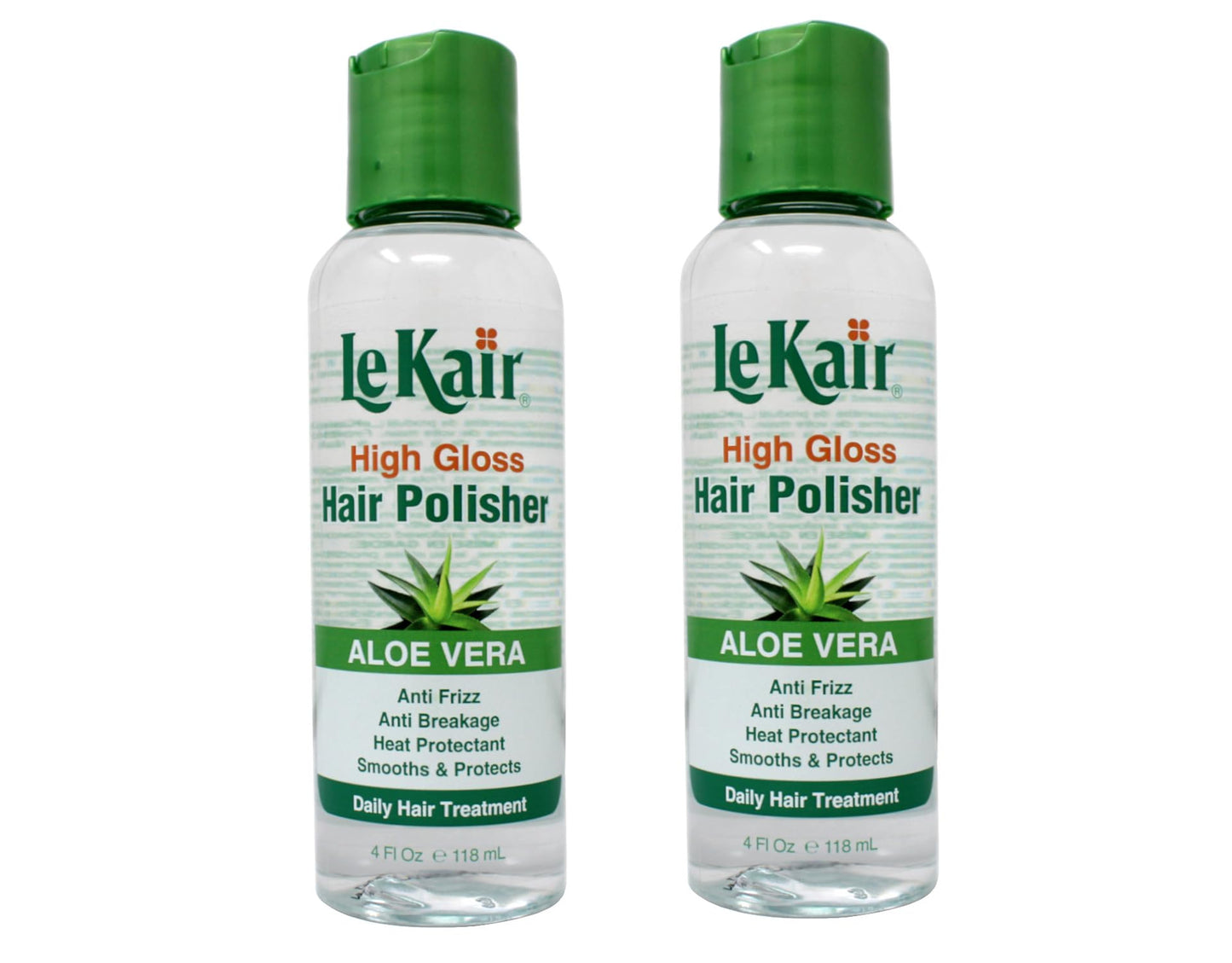 Le Kair High Gloss Hair Polisher with Aloe Vera, Anti Frizz, Anti Breakage, Heat Protectant, Smooths & Protects Daily Hair Treatment 4 fl. Oz - 2 Pack