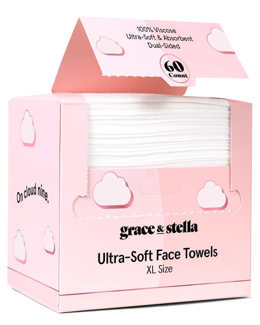 grace & stella Face Towels Disposable - Travel Essentials - Ultra-Soft & Absorbent Face Wipes Towelettes - XL Facial Towels for Cleansing & Makeup Beauty and Personal Care grace & stella Default Title