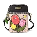 CHALA Plant Life Collection Cell Phone Crossbody Purse-Women PU Leather/Canvas Multicolor Handbag with Adjustable Strap - Tulip - ivory