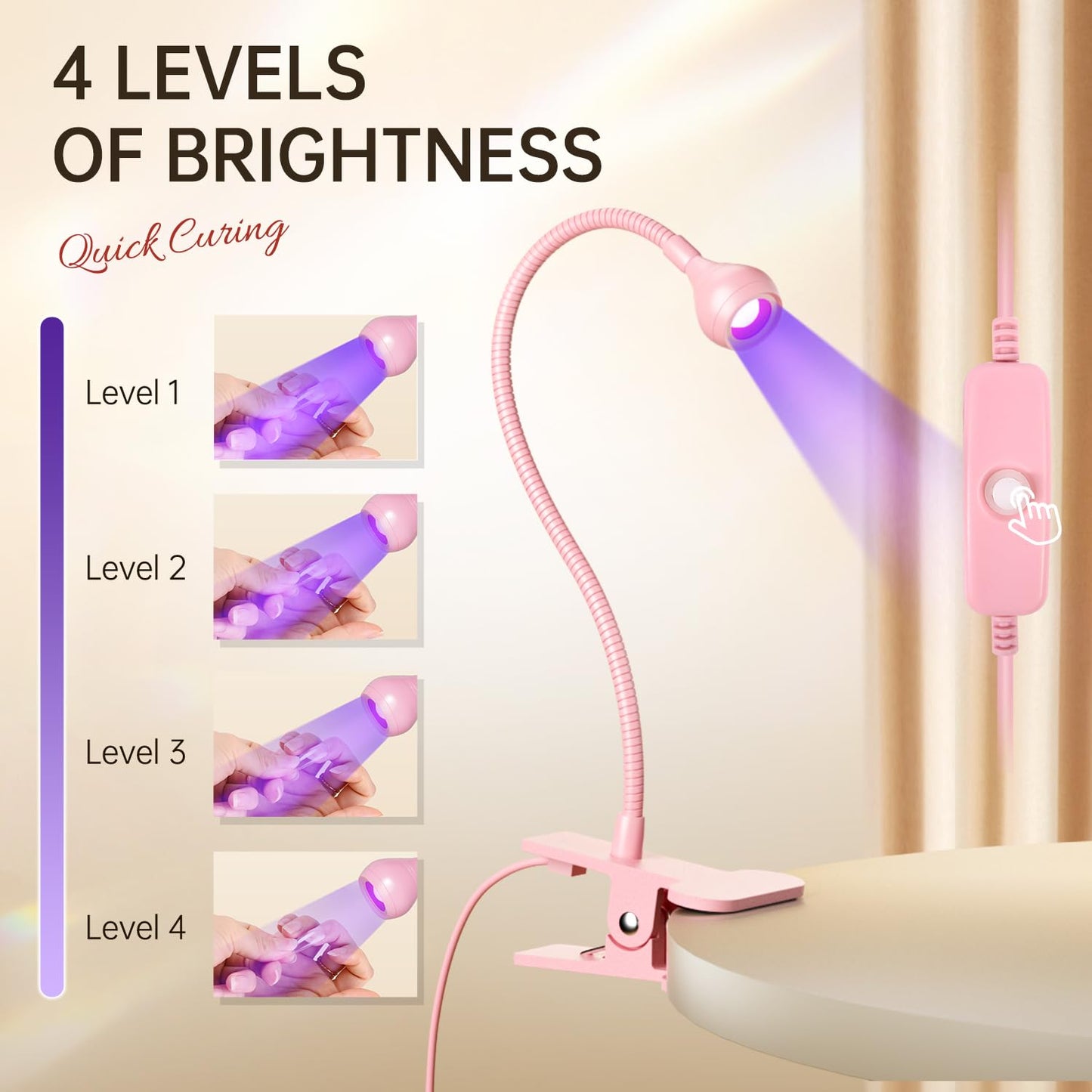 AORAEM LED Nail Lamps Flexible Gooseneck Lamp Gel Polish Curing Light Pink Beauty and Personal Care AORAEM