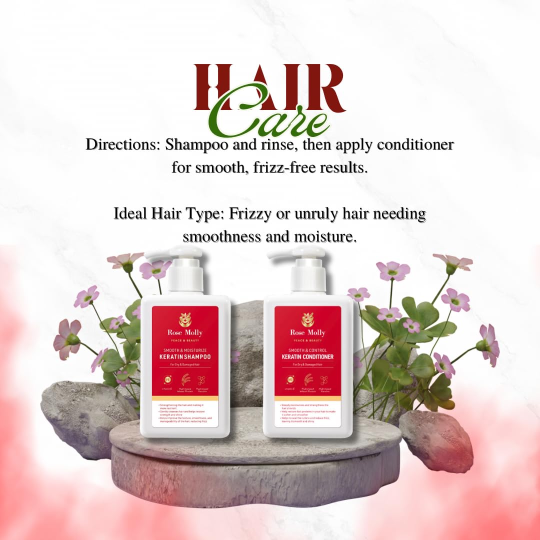Rose Molly Keratin Shampoo and Conditioner for Dry, Damaged Hair