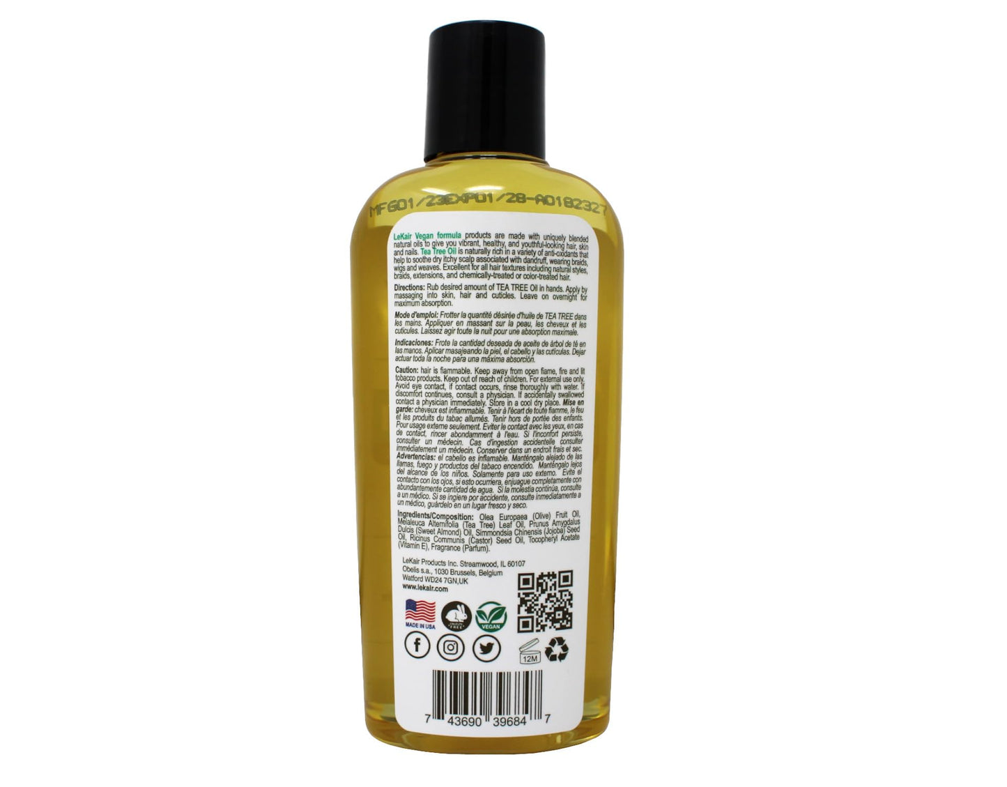 Le Kair Tea Tree Oil Vegan Formula - Soothing Oil for Dry Scalp, Flaky Skin, Itchy Scalp & Nails - Fights Dandruff & Promotes Hydration - 3.4 fl oz