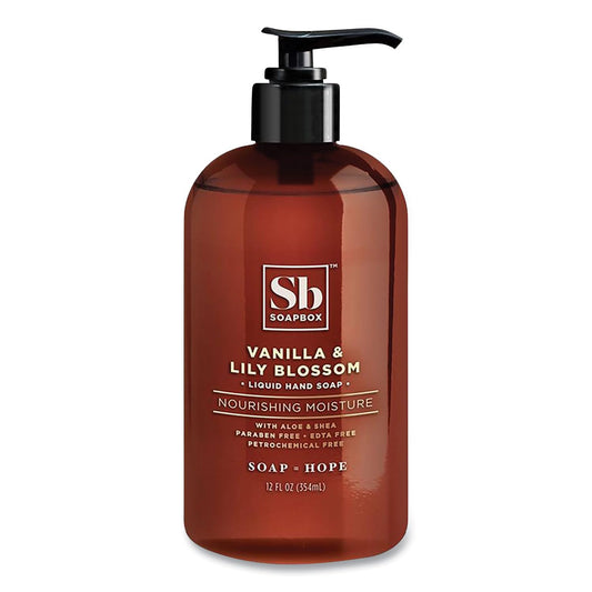 SBS Soapbox Hand Soap, Vanilla and Lily Blossom, 12 oz Pump Bottle, 12/Carton (00679CT)